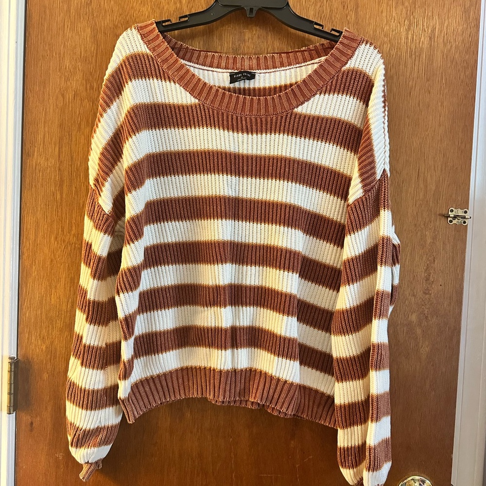 Elegant Striped Brown and Cream Sweater